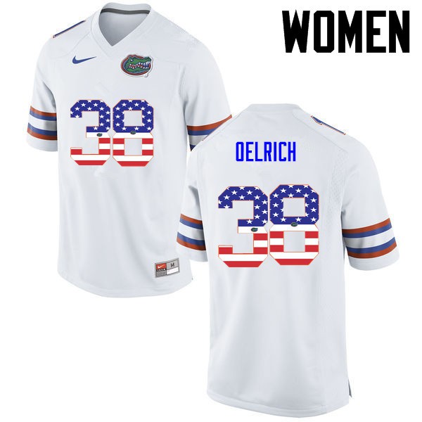 Florida Gators Women #38 Nick Oelrich College Football USA Flag Fashion White
